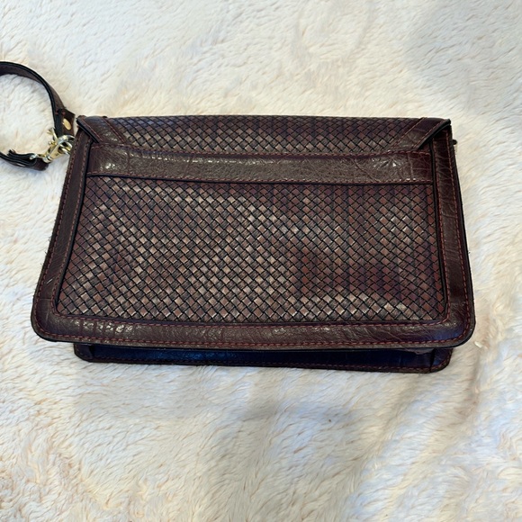 Etienne Aigner Woven Leather Handbag Vintage Wristlet Clutch Burgundy purse - Picture 9 of 14